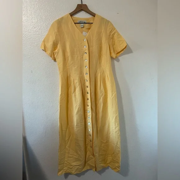 Orvis Vintage yellow button dress size 12 - Picture 2 of 8